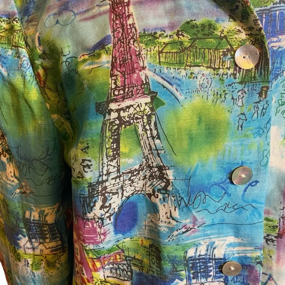 Coldwater Creek, Size Large, Colorful Paris Print Blazer, Linen Blend, Artsy - Picture 5 of 16